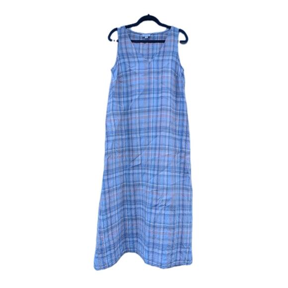J. Jill Dresses & Skirts - J.Jill Love Linen Womens Plaid Maxi Dress Medium Blue V-Neck Sleeveless Flaw